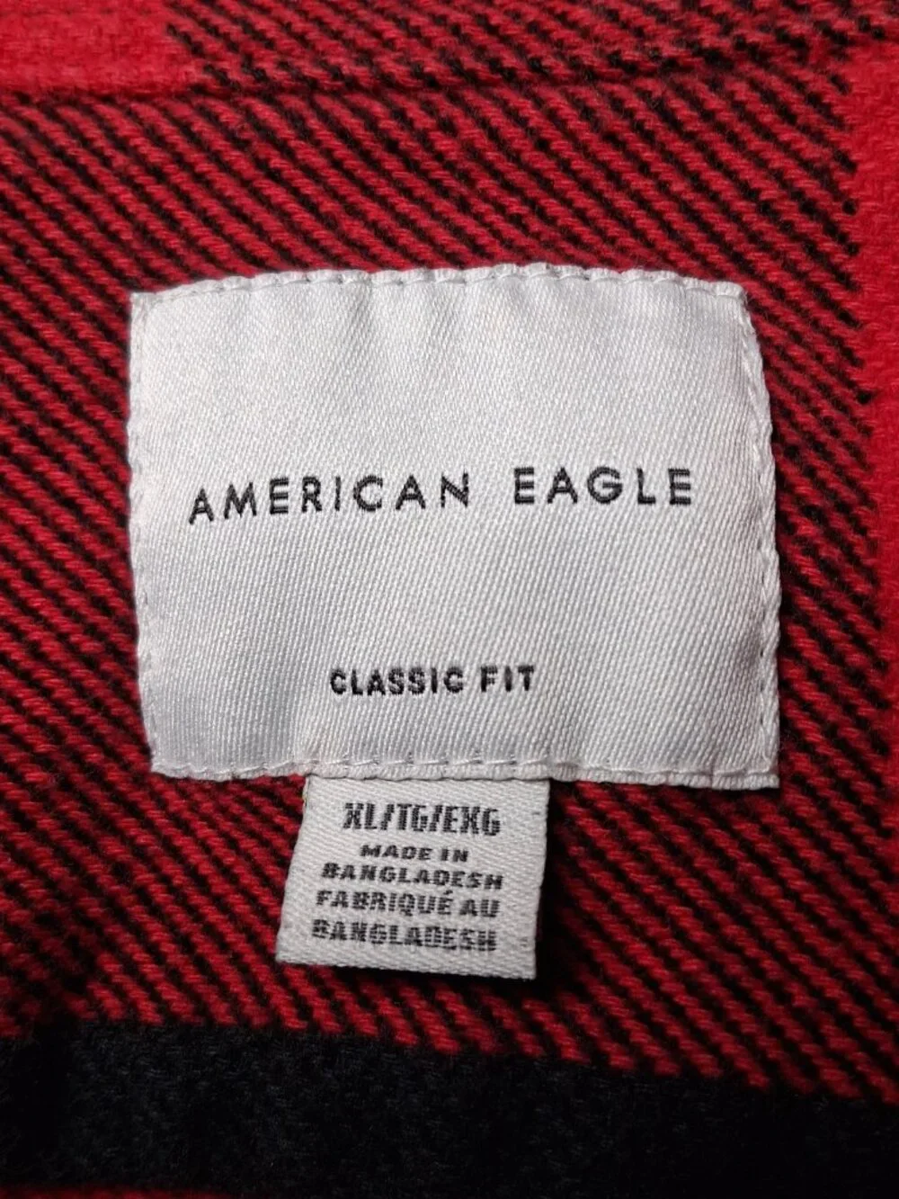 American Eagle Flannel Shirt Men XL Red Black Buffalo Plaid Heavyweight Classic - Picture 9 of 16
